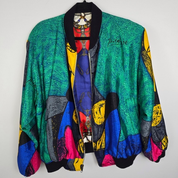 Vintage Reversible 80's 90’s Picasso/Baroque Wearable Art Boxy Bomber Jacket XL - Picture 2 of 8
